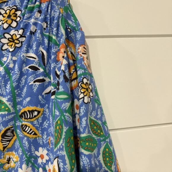Ann Taylor LOFT OUTLET | Dress Midi Floral Blue Short Sleeve- Large Petite - Picture 4 of 8